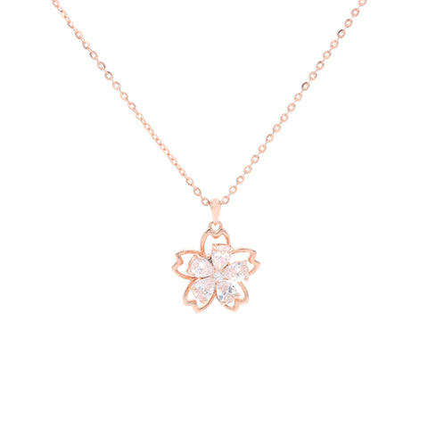 925 Sterling Silver Rose Gold Plated Flower Pendant Chain for Women