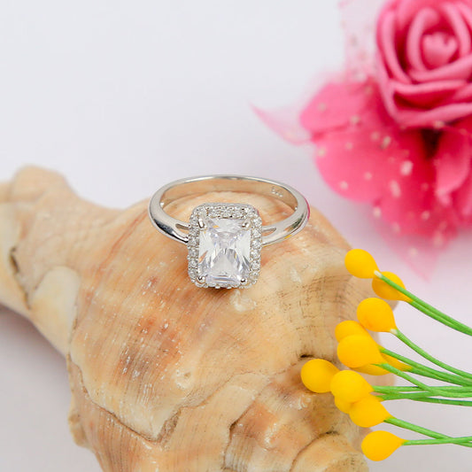 925 Sterling Silver Emerald Cut Diamond Ring