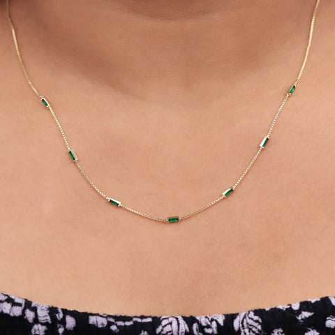 Gold Plated Emerald Baguette Green Necklace