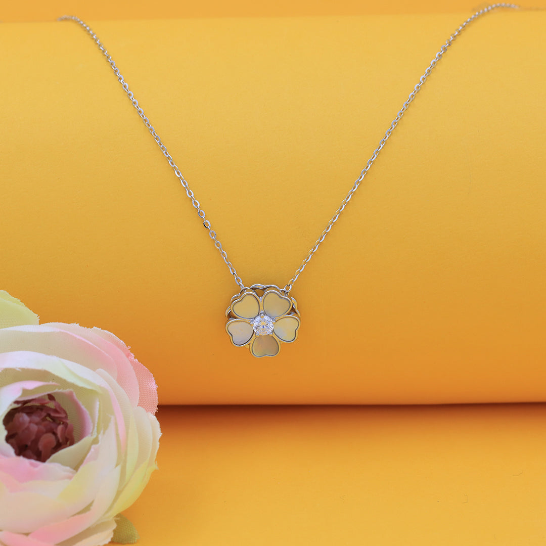 Silver Rotating Heart Shape Flower Stud Mother of Pearl Pendant