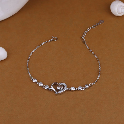 Silver Crystal Heart  Bracelet