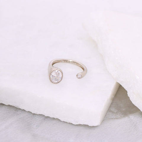 Sterling Silver Bezel Twin Ring With Adjustable Size