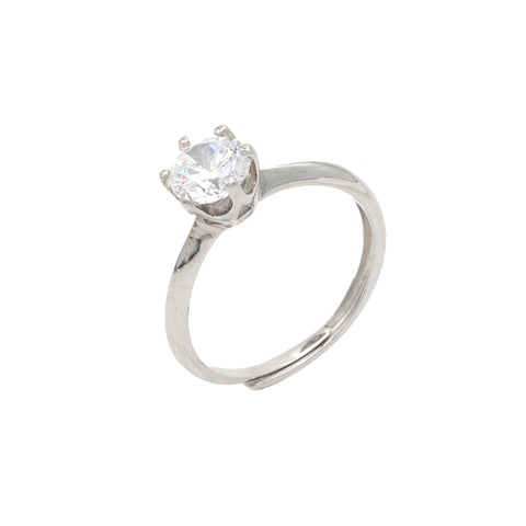 Silver solitaire diamond ring for woman adjustable