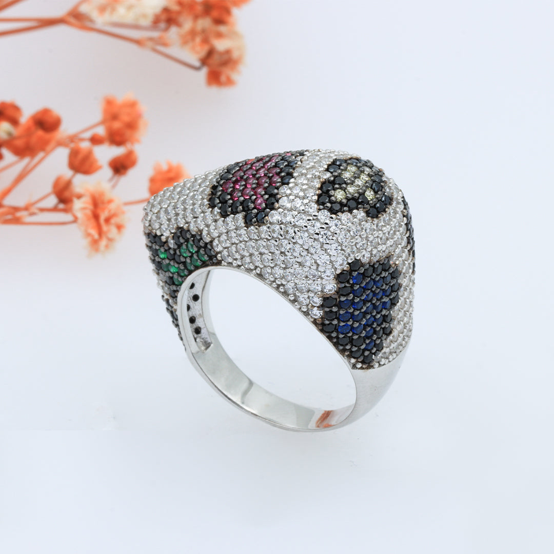 Silver cocktail diamonds with multi color topaz ring