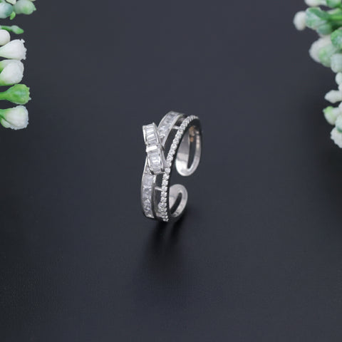 925 Sterling Silver  Baguette CZ Adjustable Ring for Women
