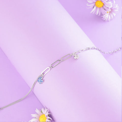 925 Sterling Silver Dual Chain Flower Charm Bracelet for Women