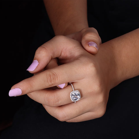 Cushion Cut Halo Solitaire fashion ring