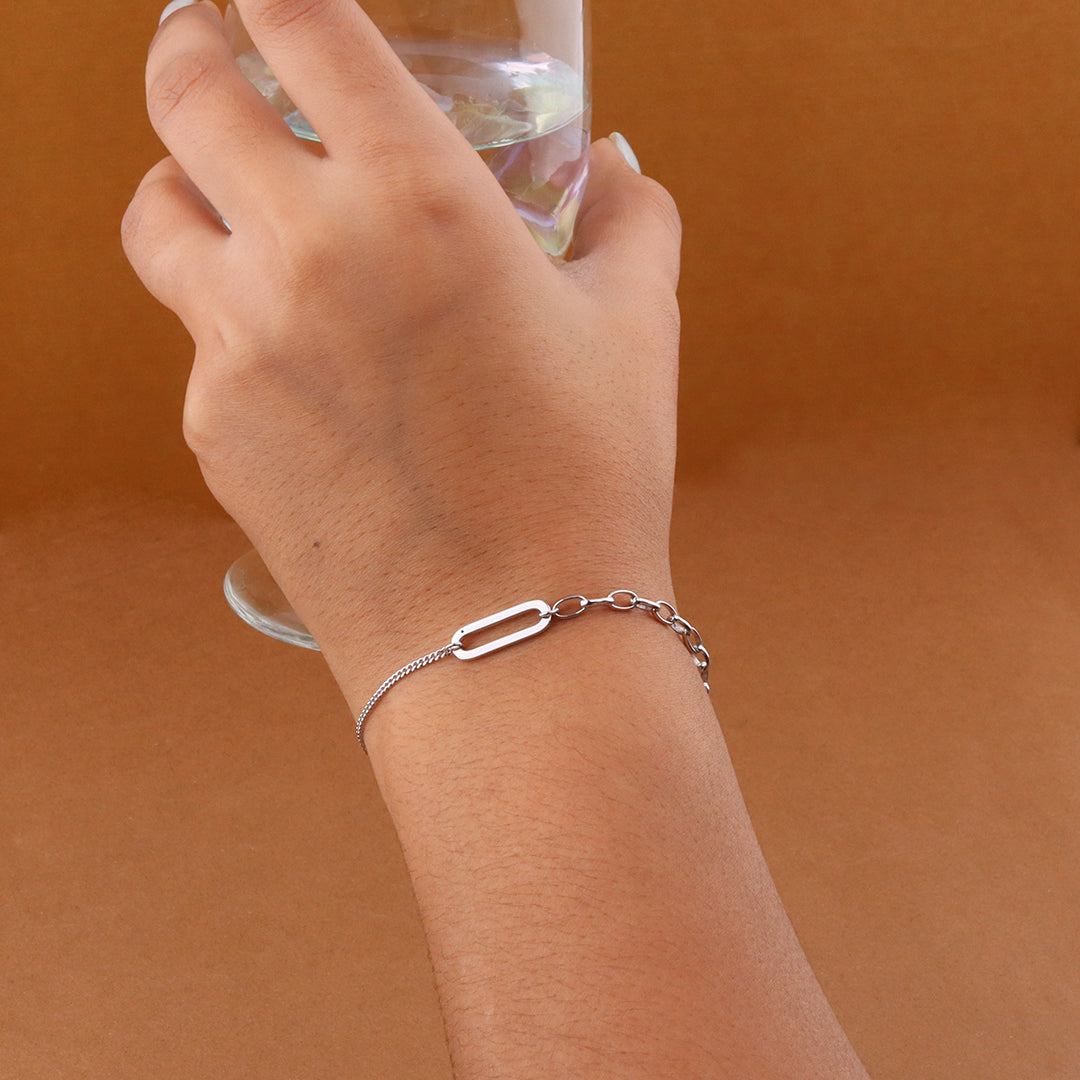 925 Silver Round Link With Chain Bracelet