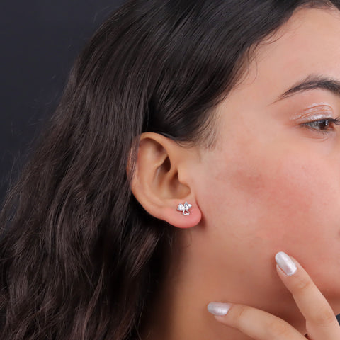 Silver Flower Design CZ Diamond Earrings for Women