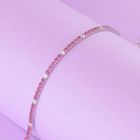 925 Sterling Silver Pink Ruby Sparkle Tennis Bracelet For Girl