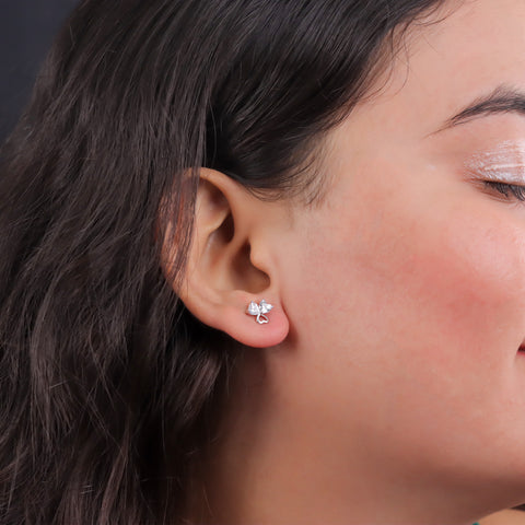 Silver Flower Design CZ Diamond Earrings for Women