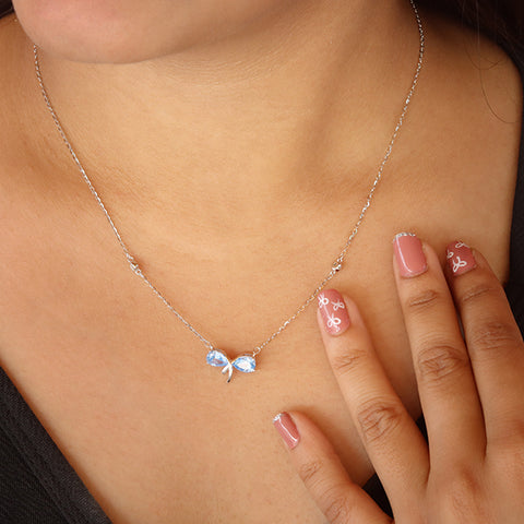 Ribbon Necklace with Blue Topaz Stone