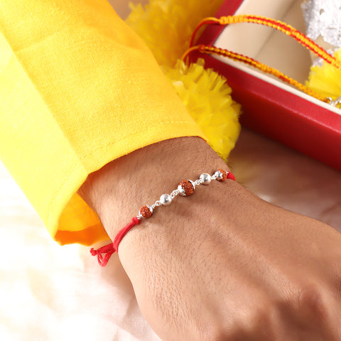 Rudraksha and 925 Silver Beads Rakhi