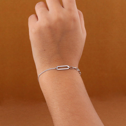 925 Silver Round Link With Chain Bracelet