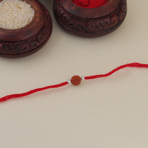 Rudraksha with plain silver bead rakhi