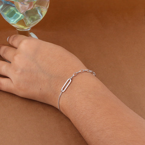 925 Silver Round Link With Chain Bracelet