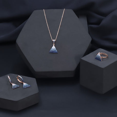 Rose gold triangle shape multi diamond necklace with earring
