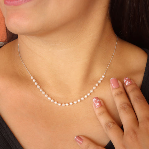 Silver Pearl  Beads Necklace