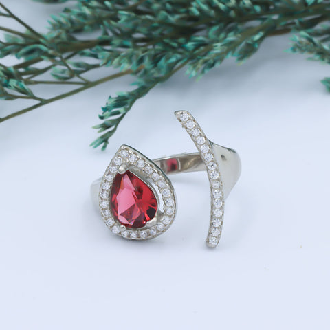 Silver Pear Shape Rad Ruby Adjustable Ring