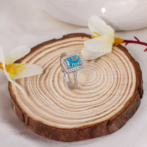 Silver Cushion Cut Blue Topaz Ring