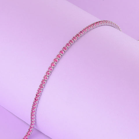 925 Sterling Silver Pink Sapphire Style Tennis Bracelet for Women