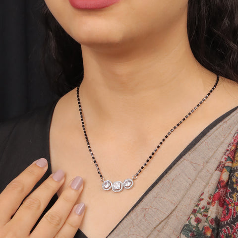 Solitaire Silver Mangalsutra with Black Beads