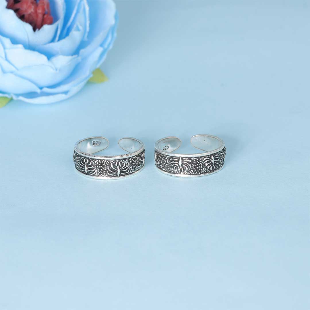 925 Sterling Silver Antique Floral Pattern Adjustable Toe Rings for Women