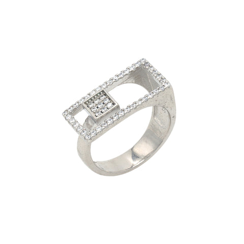 Silver double square diamond ring