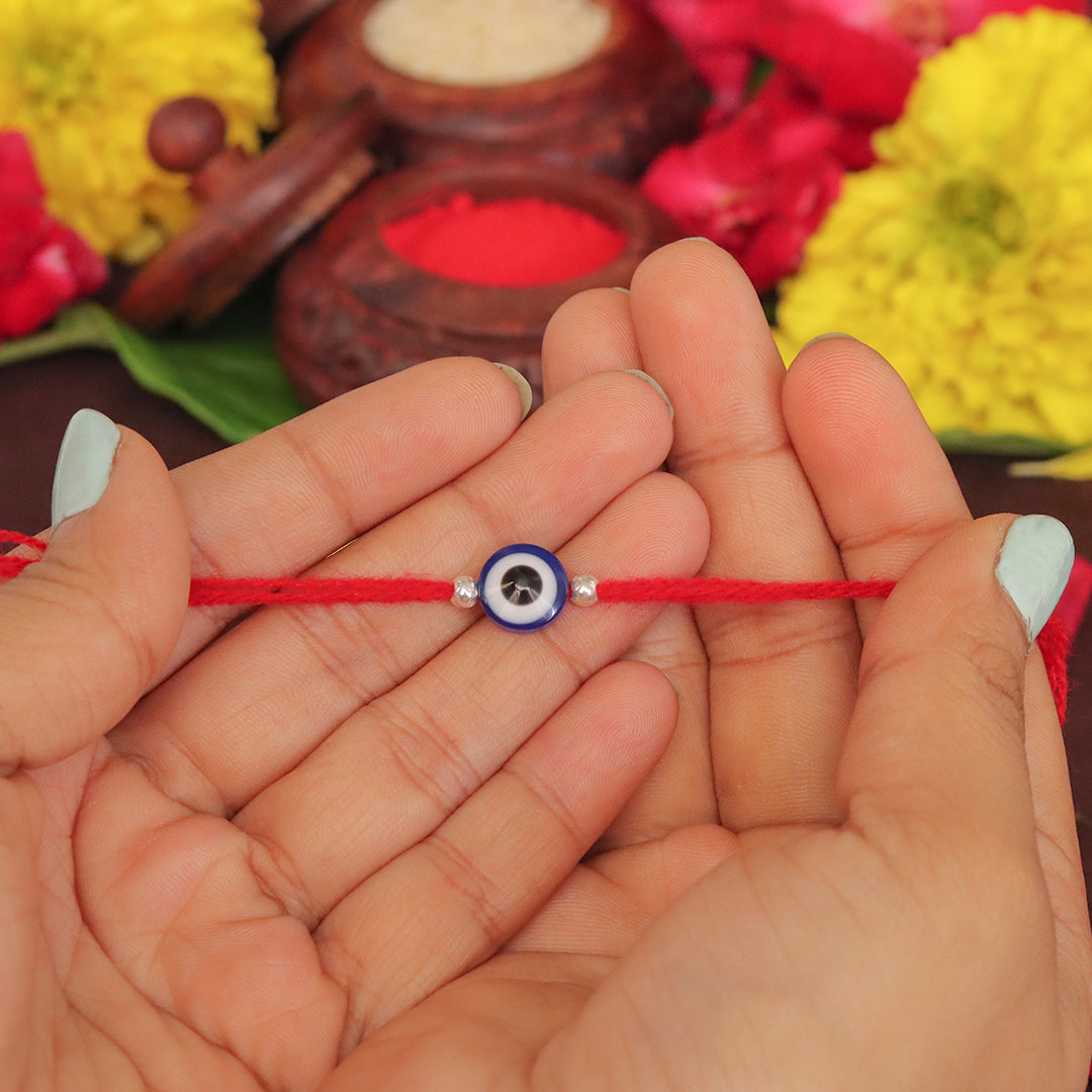 Evil Eye With Silver Beads Protected Rakhi