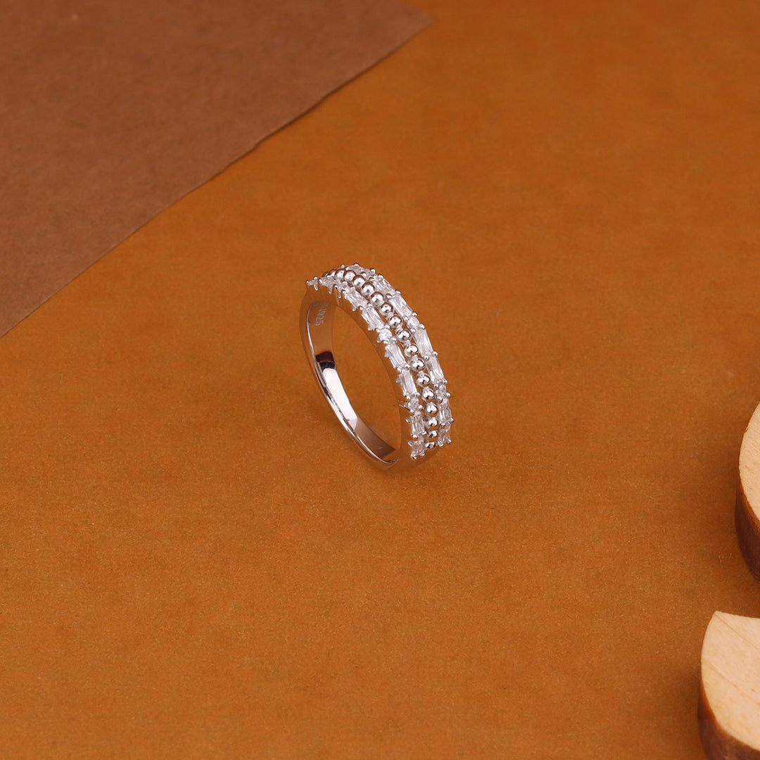 Silver Wedding Diamond simple Band Ring