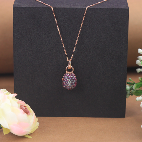 Oval Shape Rose Gold Pendant With Chain