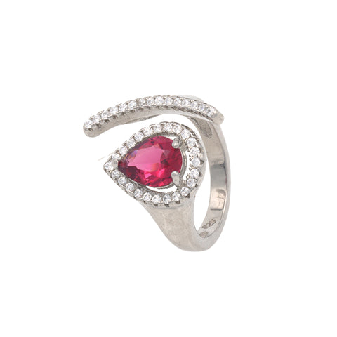 Silver Pear Shape Rad Ruby Adjustable Ring