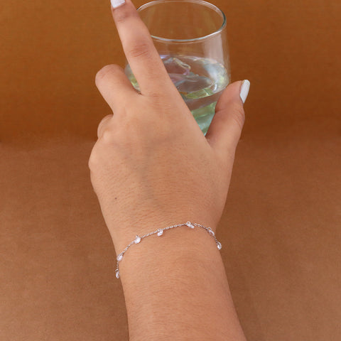 Silver White Shiny Stone Station Bracelet