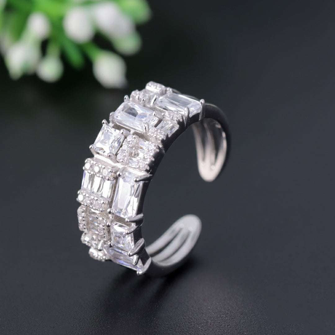925 Sterling Silver Adjustable CZ Ring