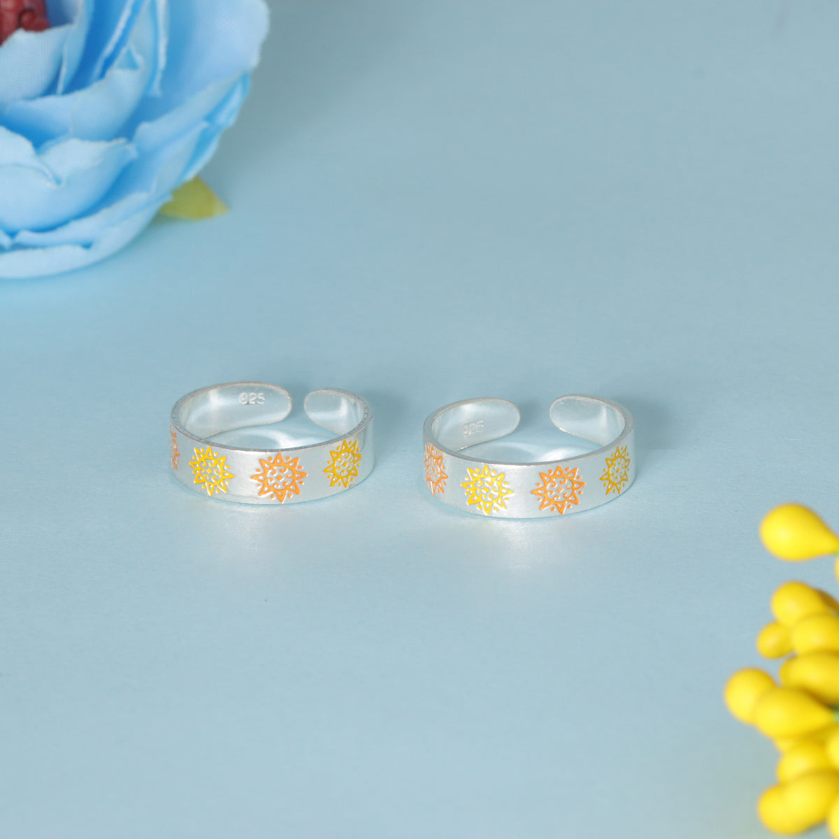 925 Sterling Silver Color Enamel Floral Toe Ring