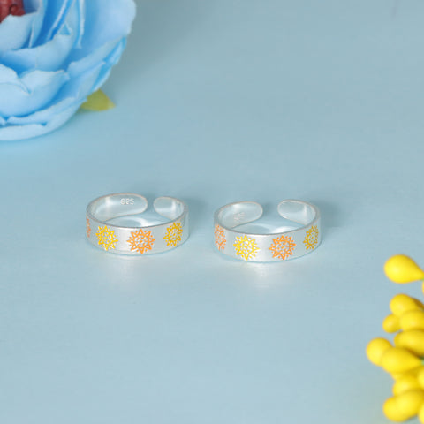 925 Sterling Silver Color Enamel Floral Toe Ring