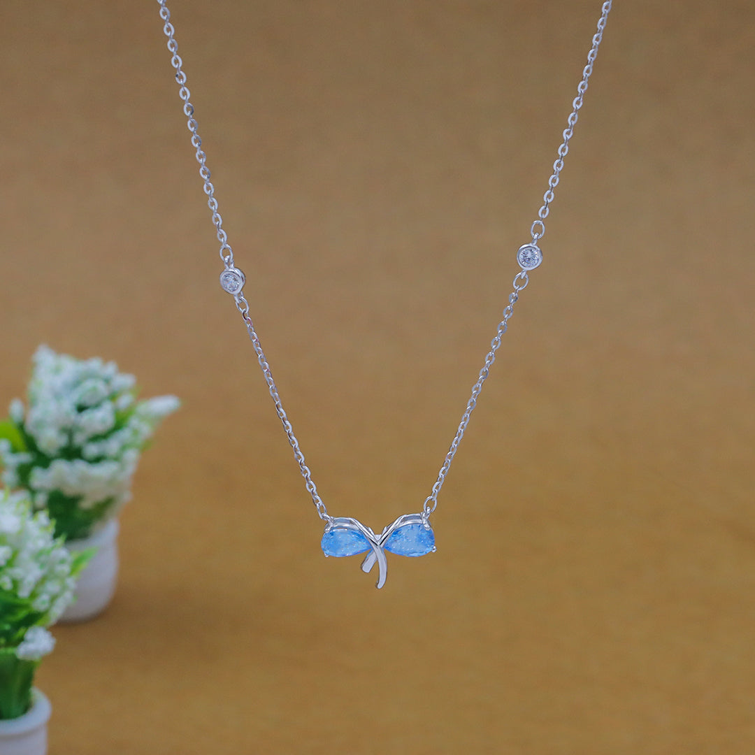 Ribbon Necklace with Blue Topaz Stone