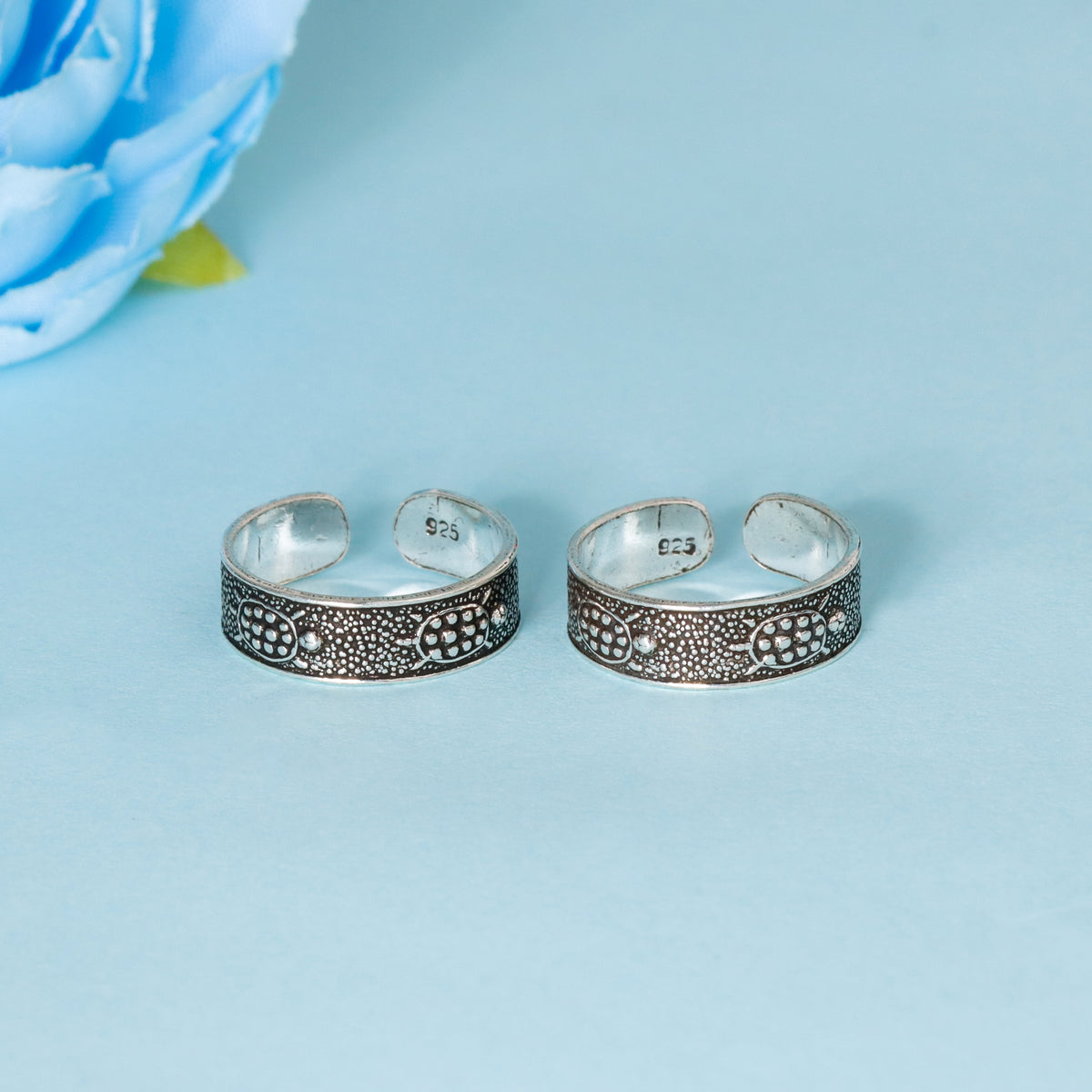 925 Sterling Silver Oxidized Tribal Pattern Toe Rings for Women