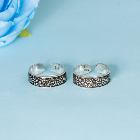 925 Sterling Silver Oxidized Tribal Pattern Toe Rings for Women