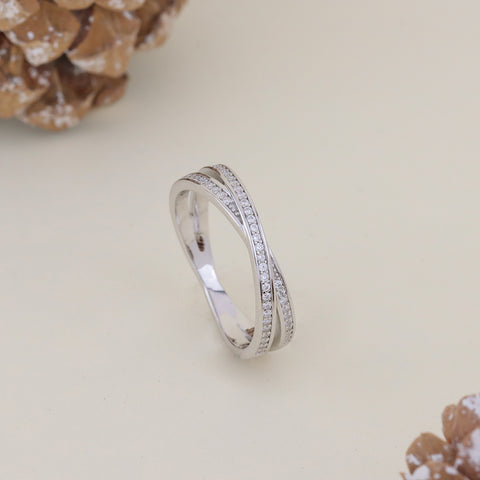 925 Sterling Silver Criss-Cross Diamond Band Ring for Women