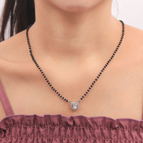 Silver Heart Shape Mangalsutra & Earrings Set