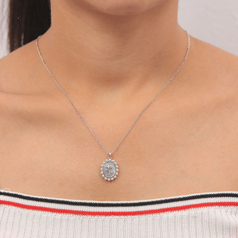 Rose Necklace In 925 Sterling Silver Pendant With Chain