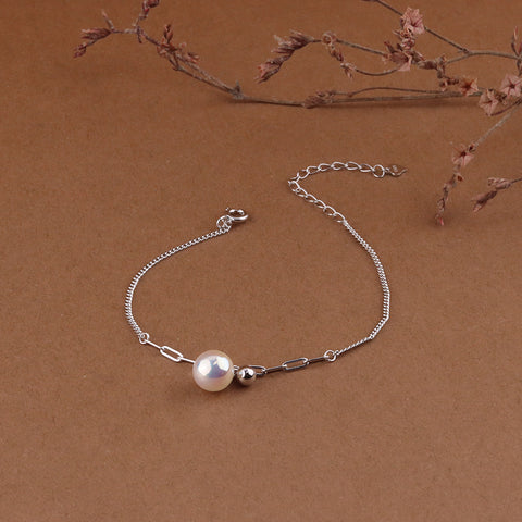 Silver Linked Chain Pearl Bracelet