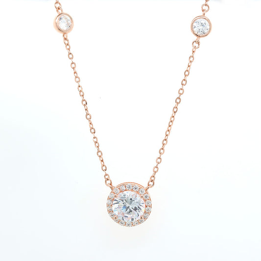Rose Gold Round Diamond Pendant With Chain