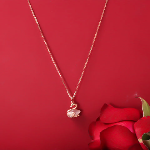 Rose Gold Swan Shape Pendant With Chain