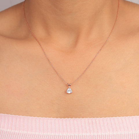 Rose Gold Plated Tringle Three Prong Set Pendant With Chain