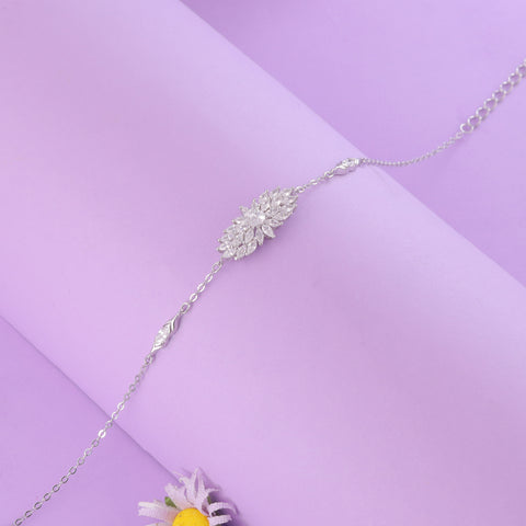 925 Sterling Silver Leaf Cluster CZ Bracelet for Women