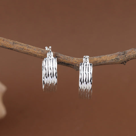 925 Silver Textured Ribbed Hoop Earrings for Women