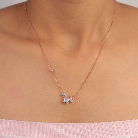 Rose Gold Dual Square Round Pendant With Chain