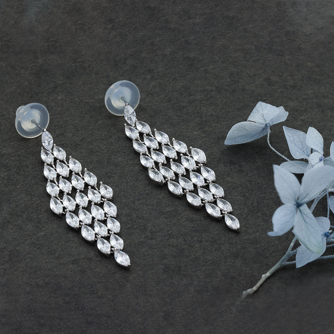 Silver petal chandelier diamond bridal earring